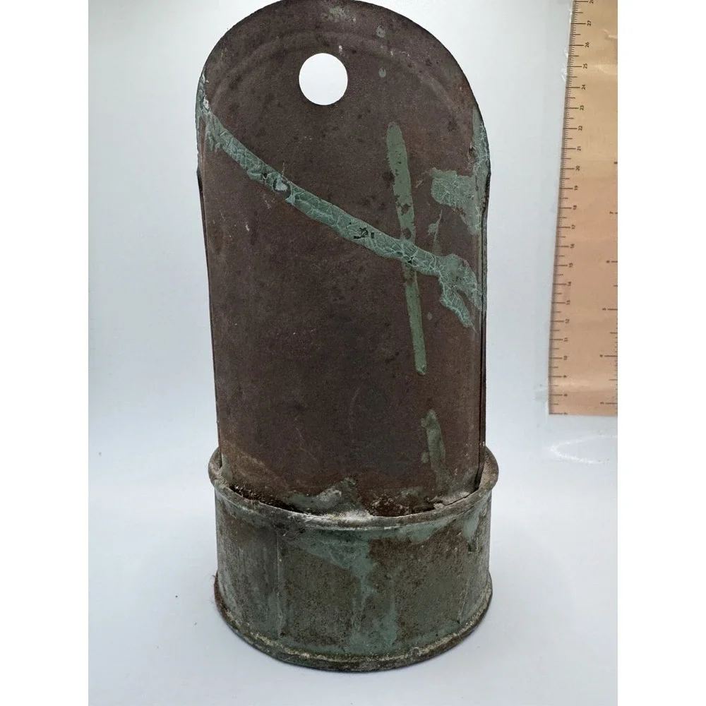 Antique 19th C Primitive Tin Reflector Oil Lamp With Old Blue Paint Surface